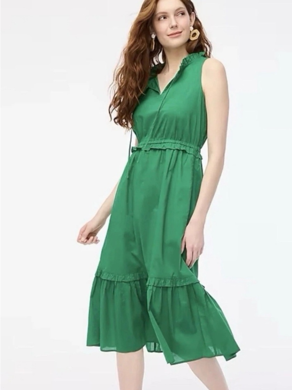 J.Crew Green Ruffle Cotton Dress Size 6 NWOT